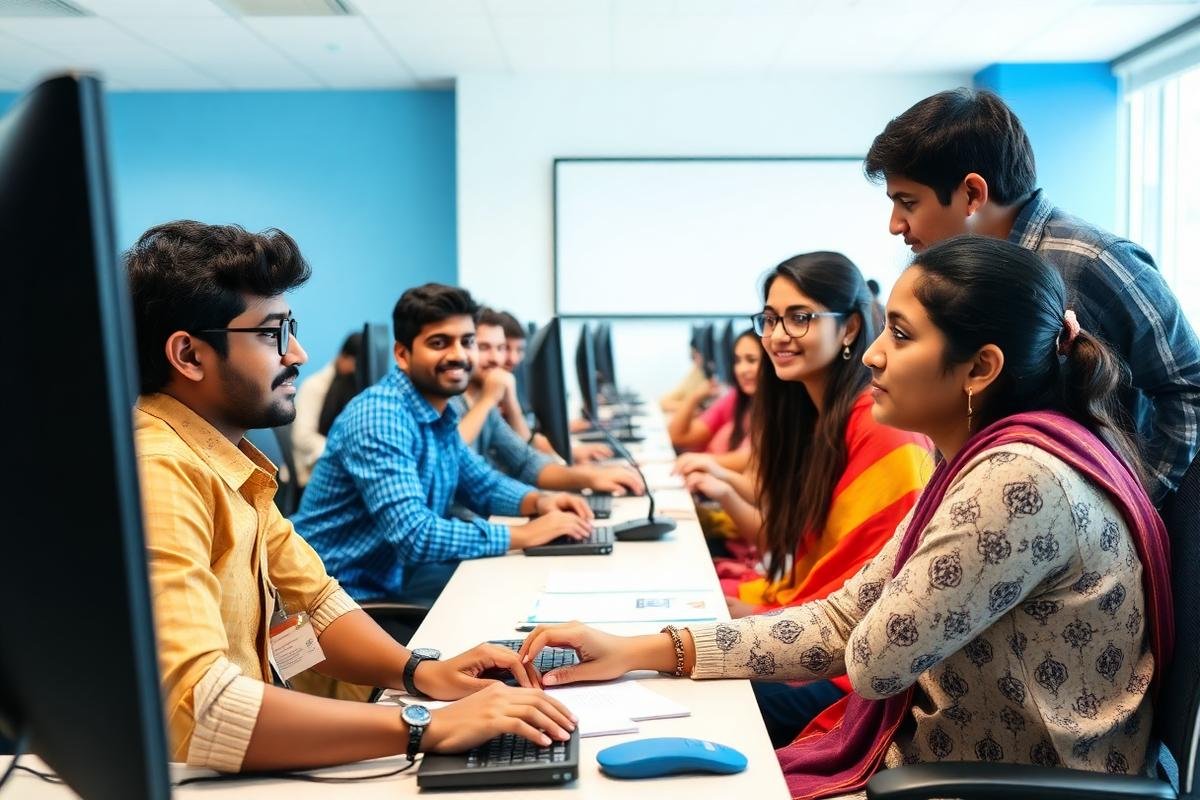 Trainees learning software skills in a classroom